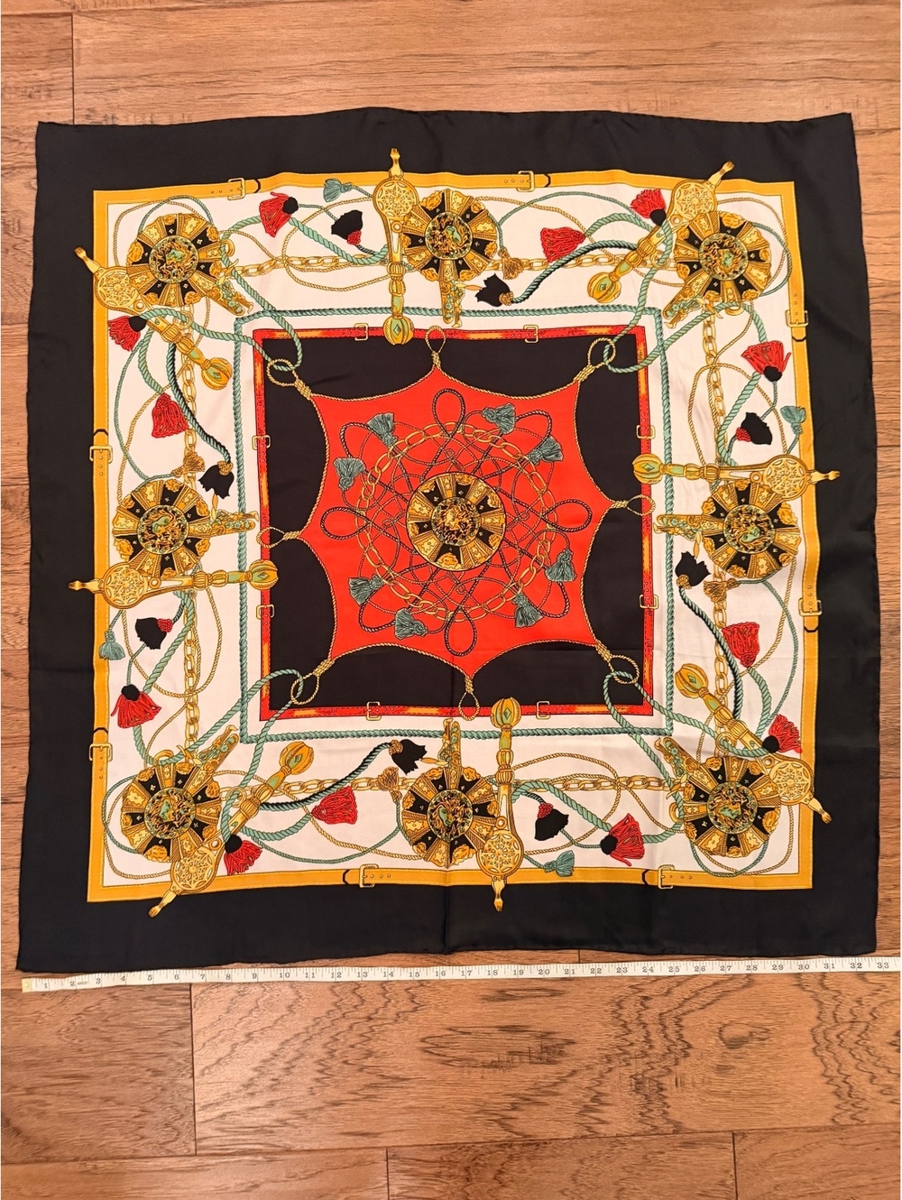 Elegant Vintage Multicolor Scarf with Nautical and Tassel Design